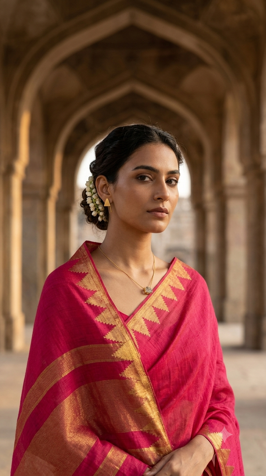 Crimson Heritage Linen Saree