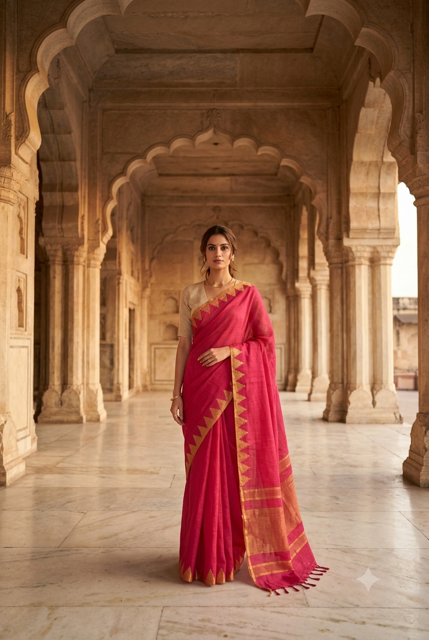 Crimson Heritage Linen Saree
