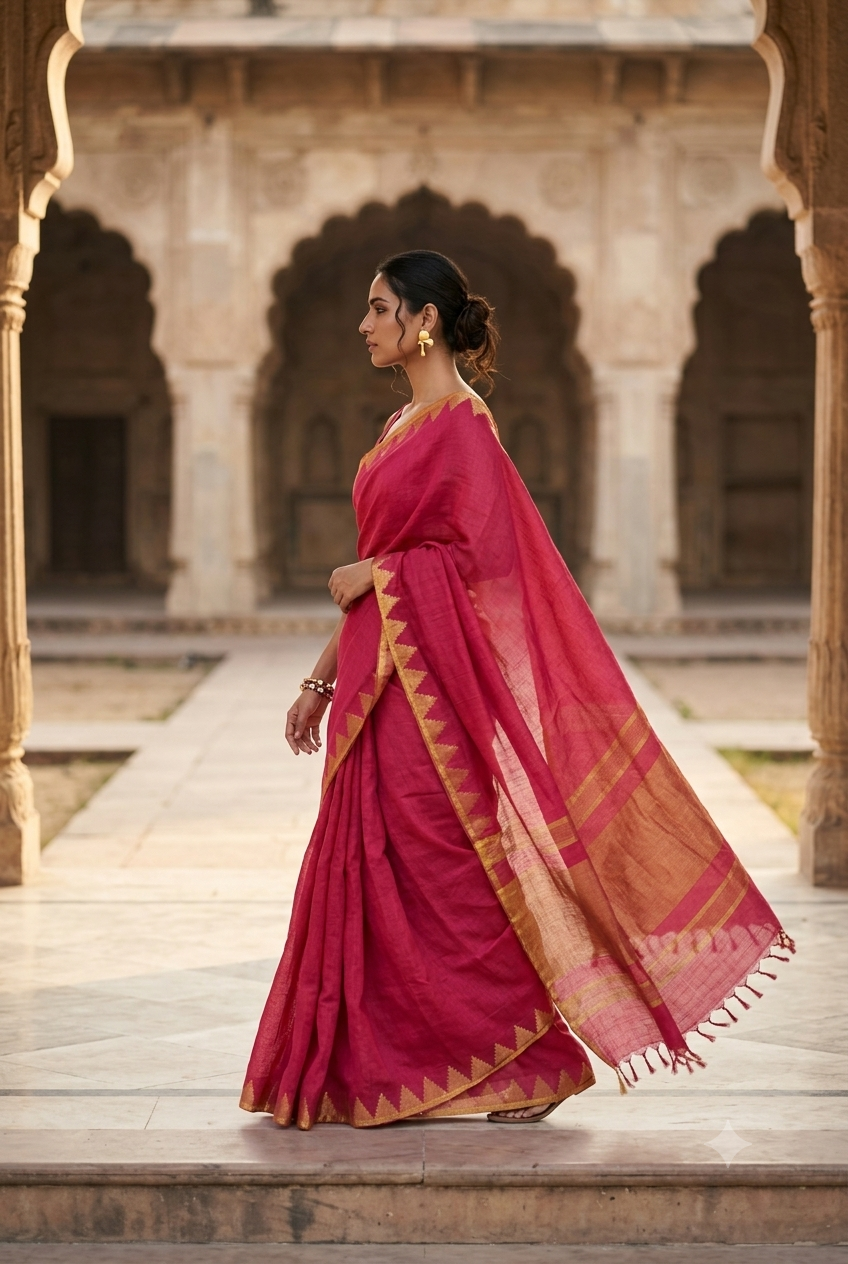 Crimson Heritage Linen Saree